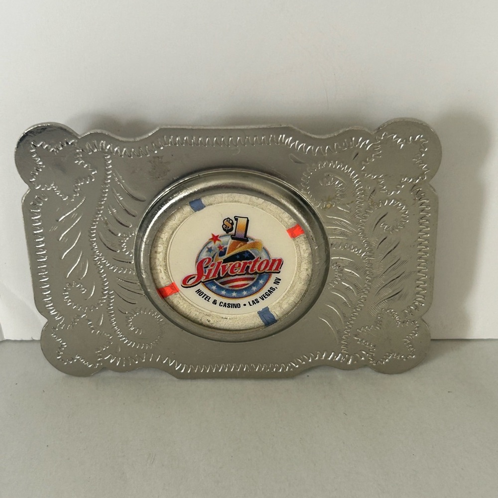 Silverton  Silver Western-Style Belt Buckle with Casino Chip Accent